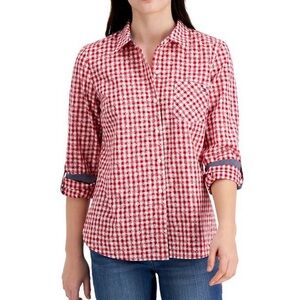 Tommy Hilfiger Red & White Checkered Longsleeved Ditsy Floral Button-up Blouse S
